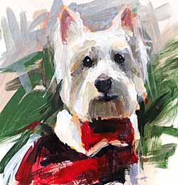 west highland white terrier painting christmas plaid