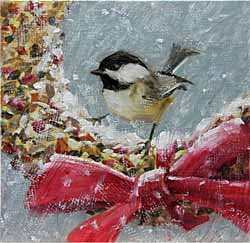 chickadee in snow painting christmas